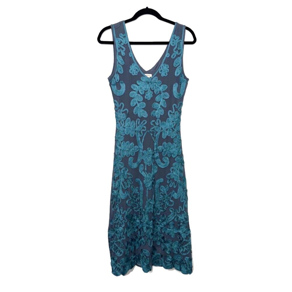 Sundance Cameo Applique Lace Overlay Midi Dress - Teal/Gray M - Picture 2 of 8